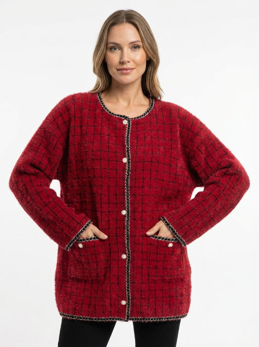 Oversized Relaxed Fit Statement Pearl Button Cardigan