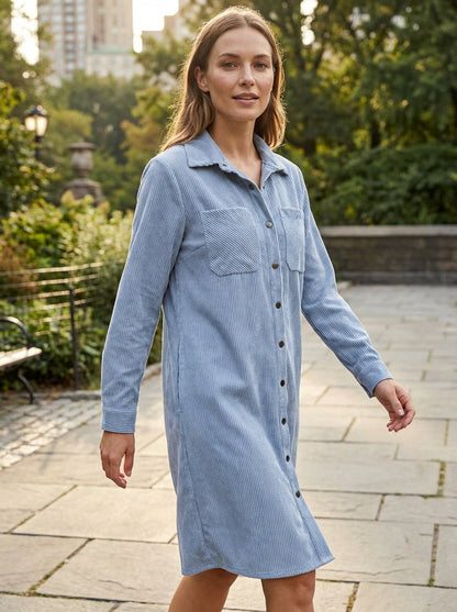 Corduroy Button Down Shirt Dress