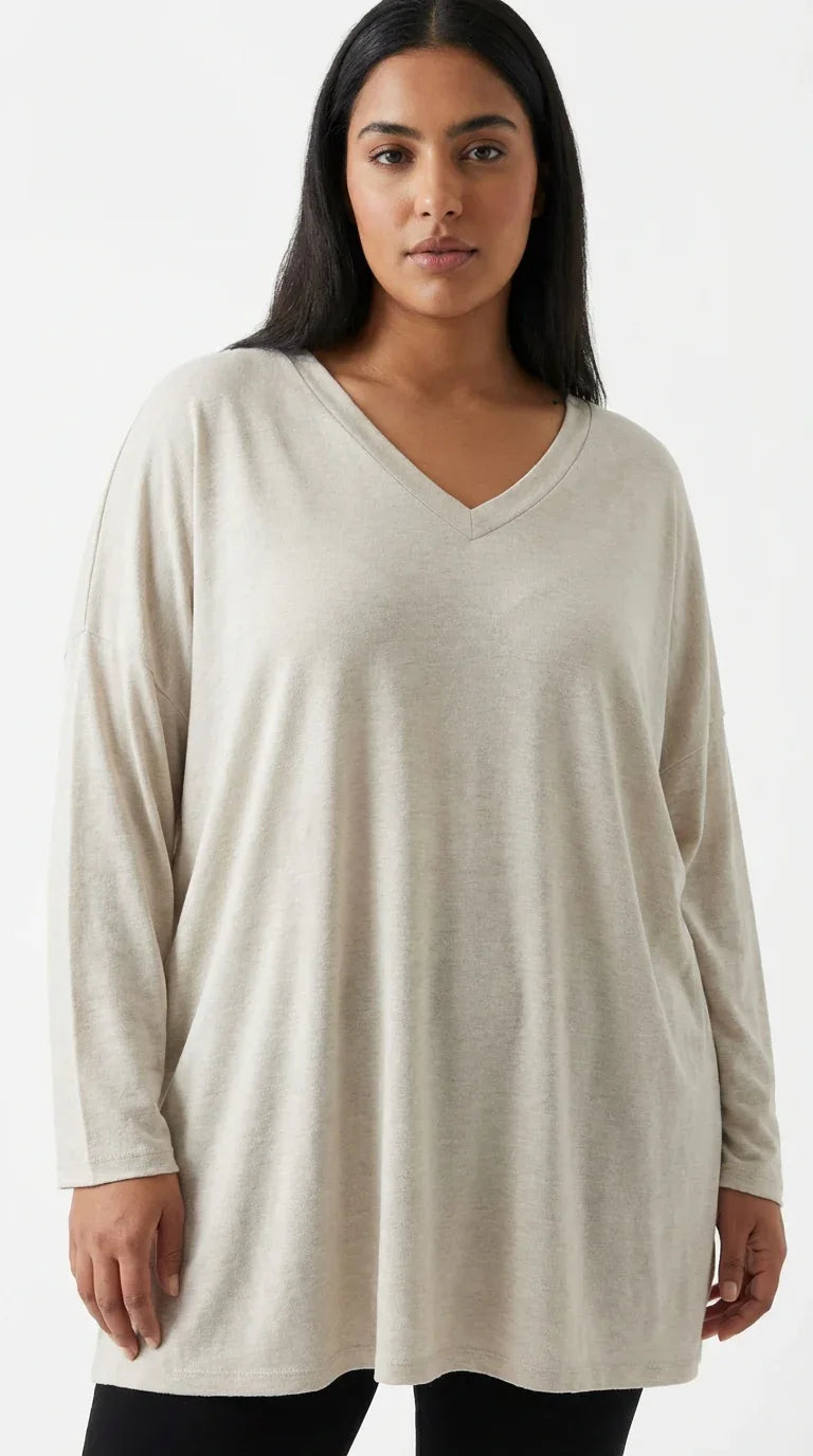 Oversized V-Neck Relaxed Tee – Soft Lightweight Essential - 789