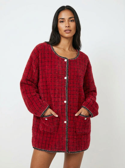 Oversized Relaxed Fit Statement Pearl Button Cardigan