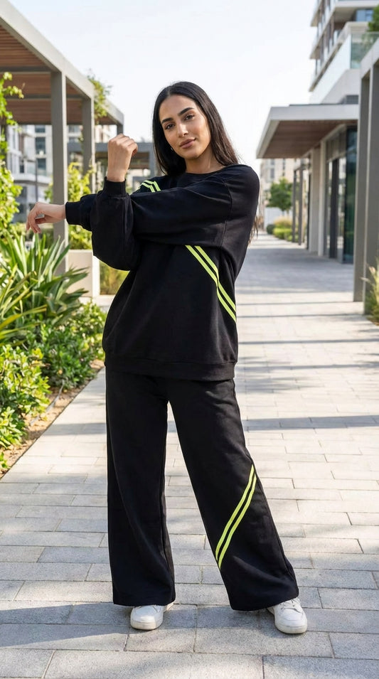 Sporty Contrast Stripe Sweatshirt Set