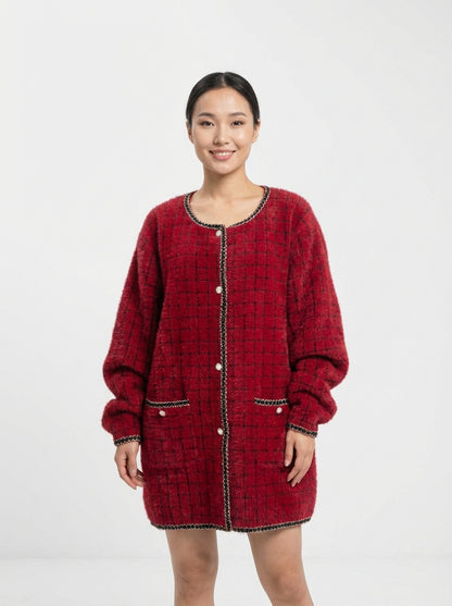 Oversized Relaxed Fit Statement Pearl Button Cardigan
