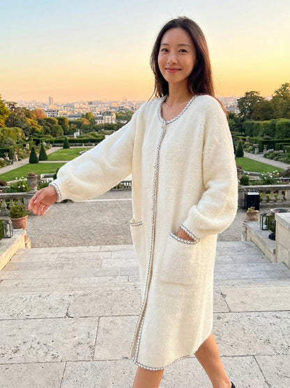 Pearl & Chain Trim Longline Cardigan